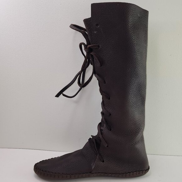 Vintage Handmade Leather Lace Tall High Moccasin (9 US) - Picture 5 of 11